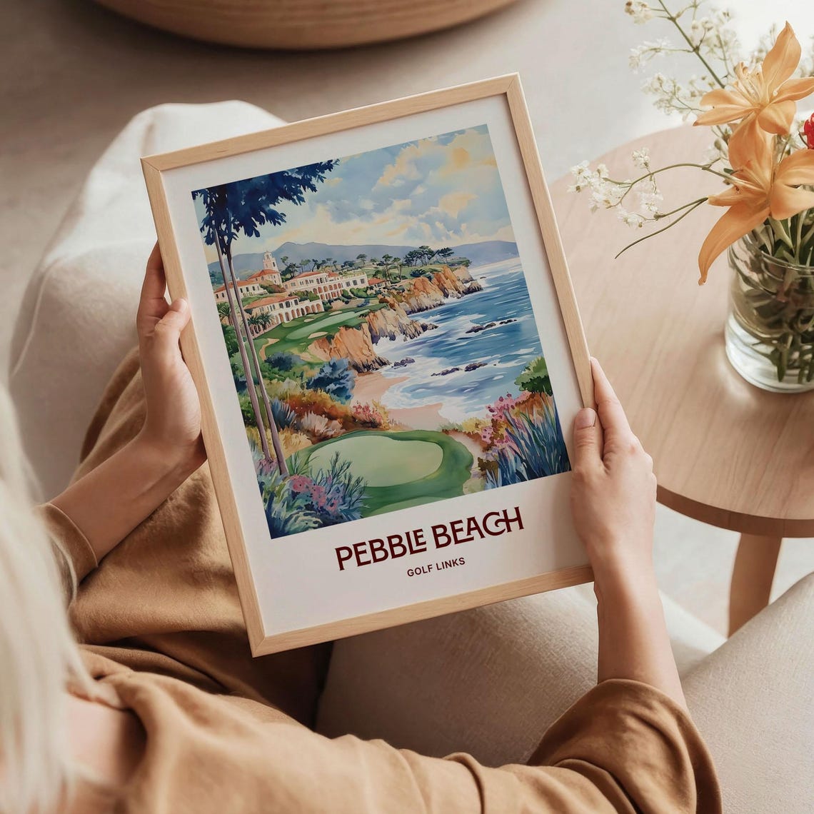 Pebble Beach Golf Links Ocean Cliffs Watercolor Poster California - Image 5