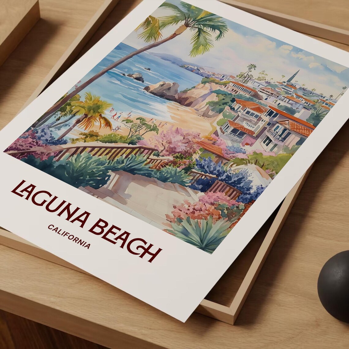 Laguna Beach California Watercolor Coastal Cliffs Scene Poster - Image 2