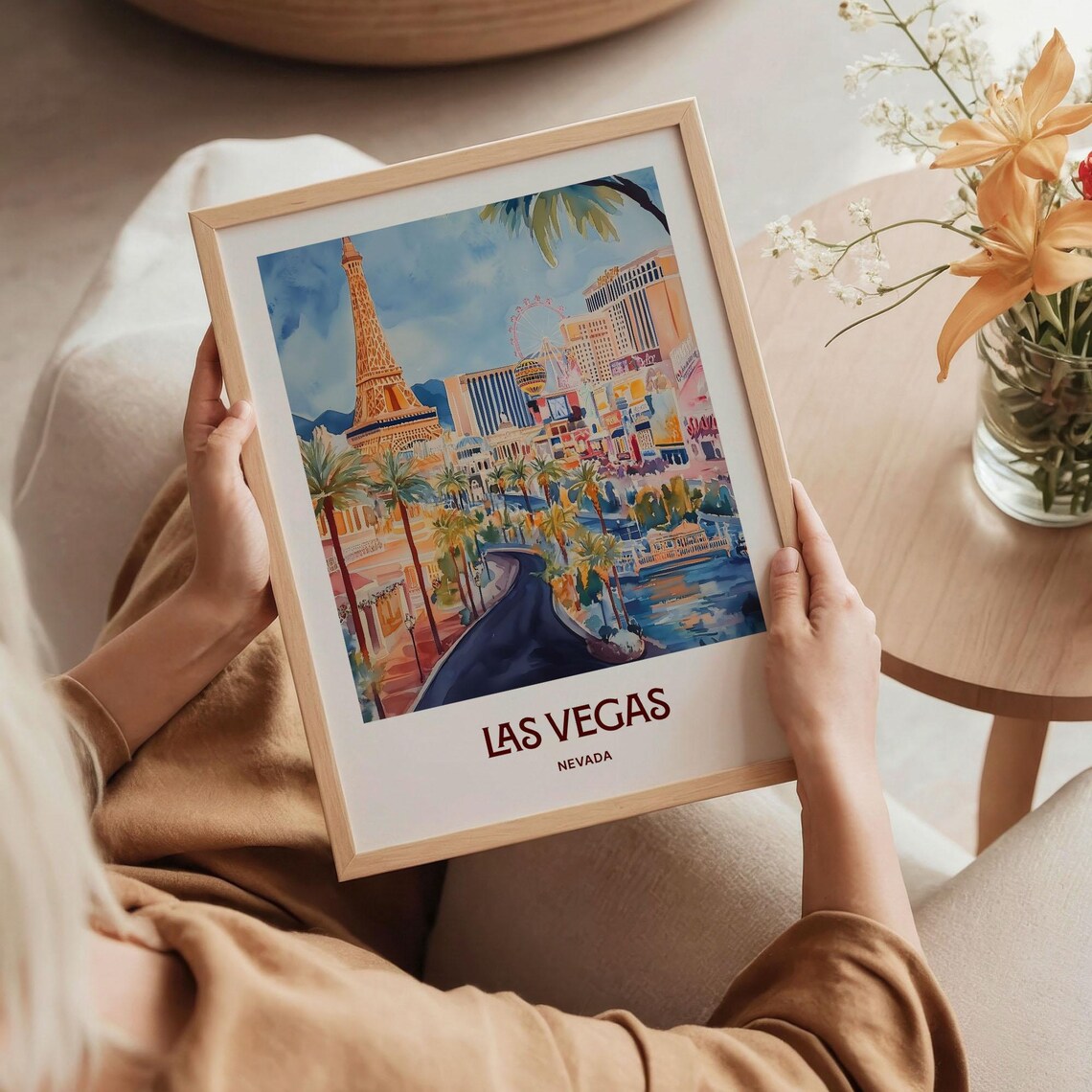 Las Vegas Nevada Paris Hotel Strip Palms Watercolor Travel Poster - Image 5