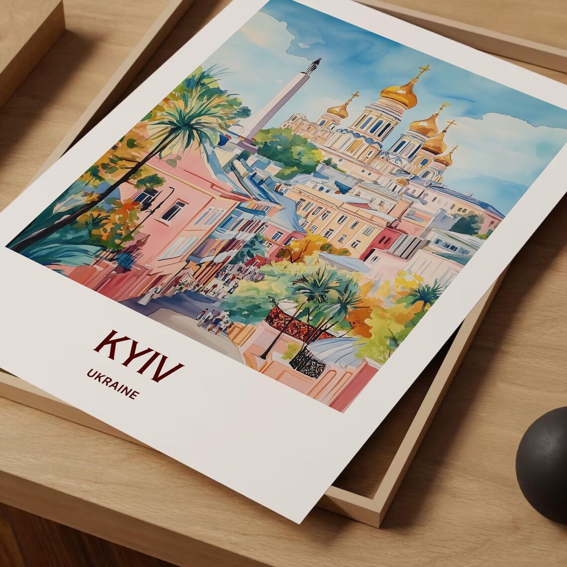 Kyiv Ukraine Golden Dome Cathedral City Street Watercolor Travel Poster - Image 2