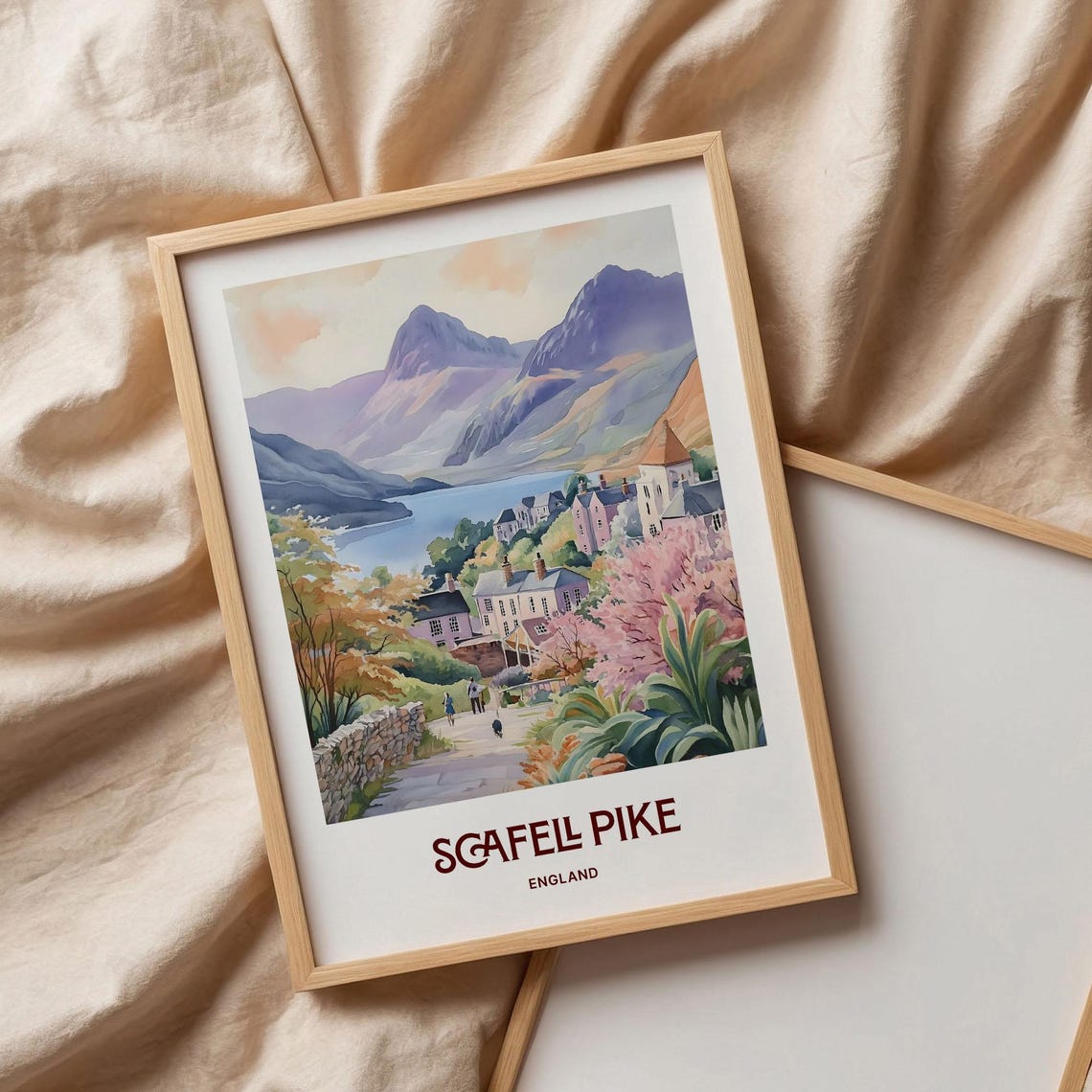 Scafell Pike Lake District Mountain Village Watercolor England Print - Image 3
