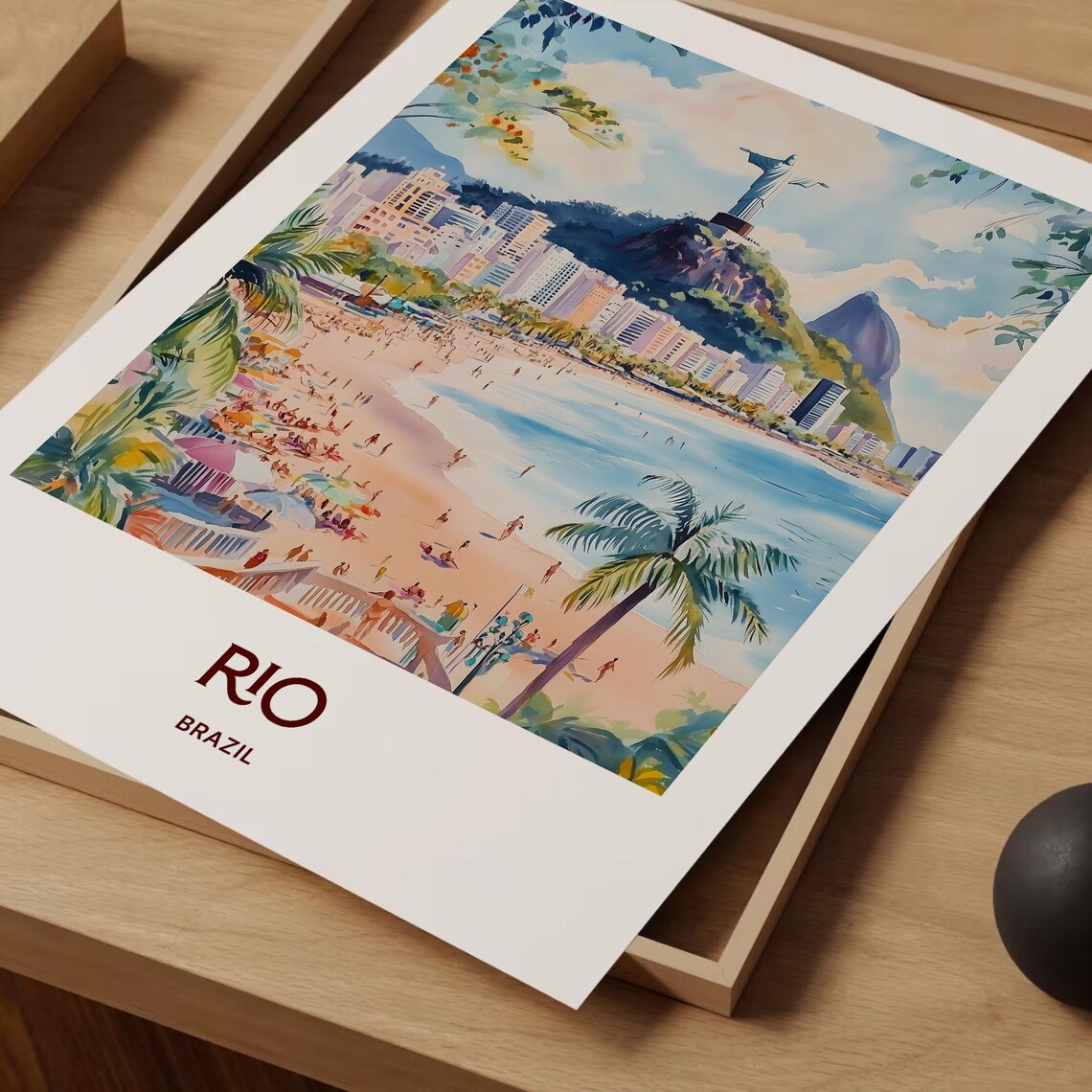 Rio Brazil Watercolor Christ the Redeemer Copacabana Beach Scene Poster - Image 2