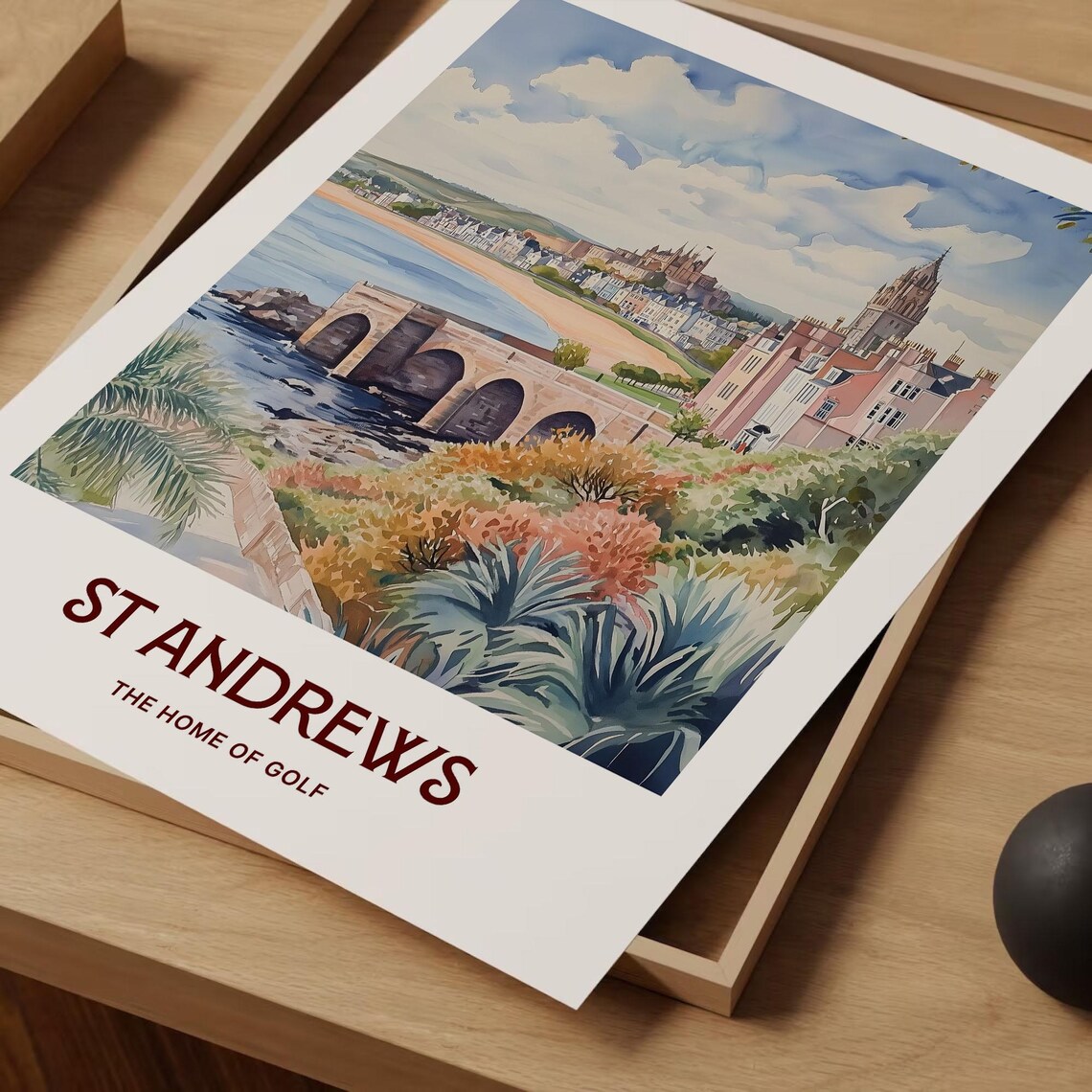 St Andrews Scotland Pastel Home of Golf Coast Watercolor Poster - Image 2