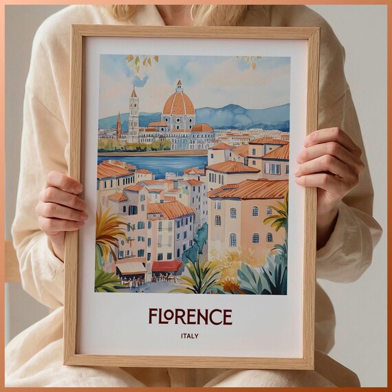 Florence Italy Duomo Cathedral Watercolor Travel Poster Arno View