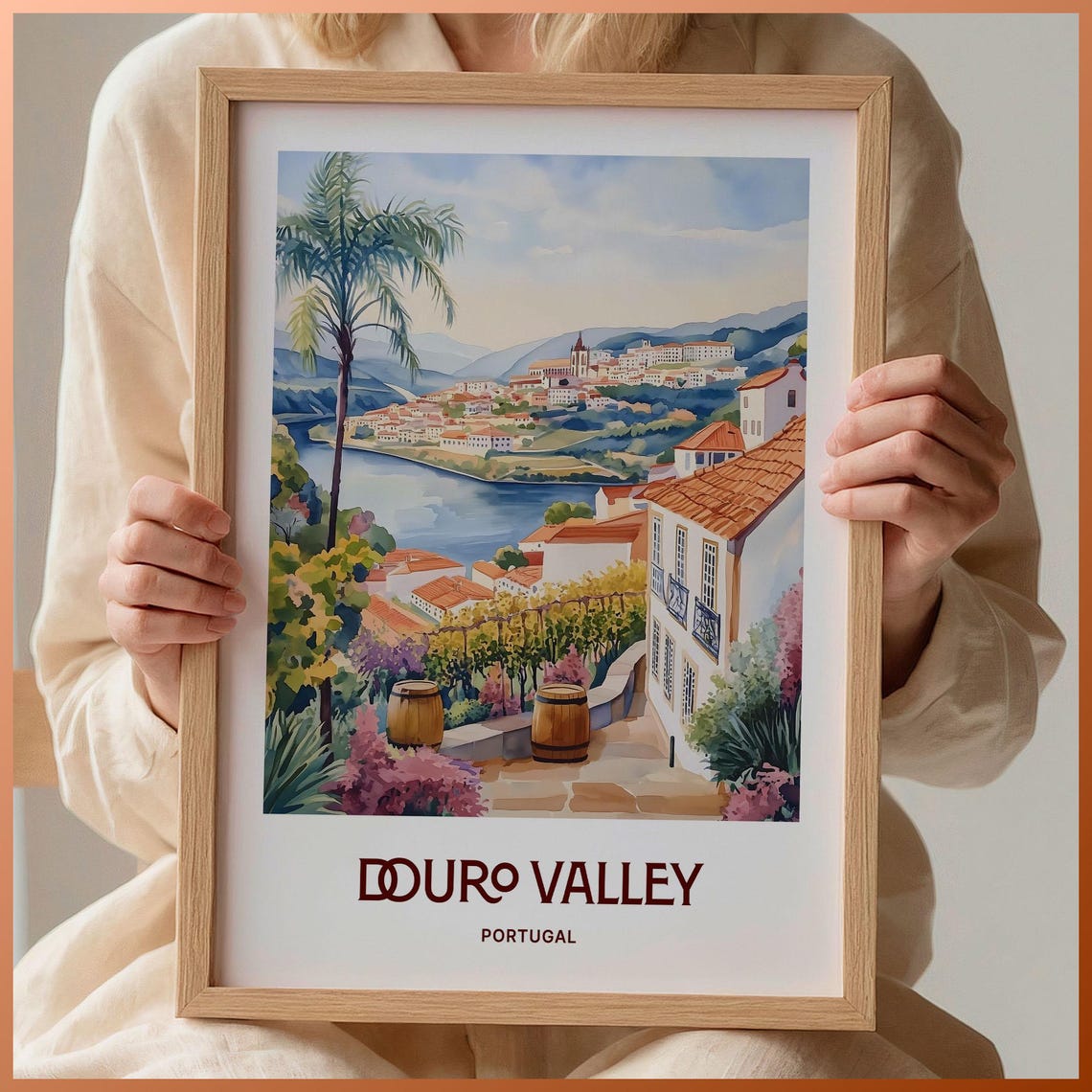 Douro Valley Vineyards River Portugal Wine Travel Watercolor Poster