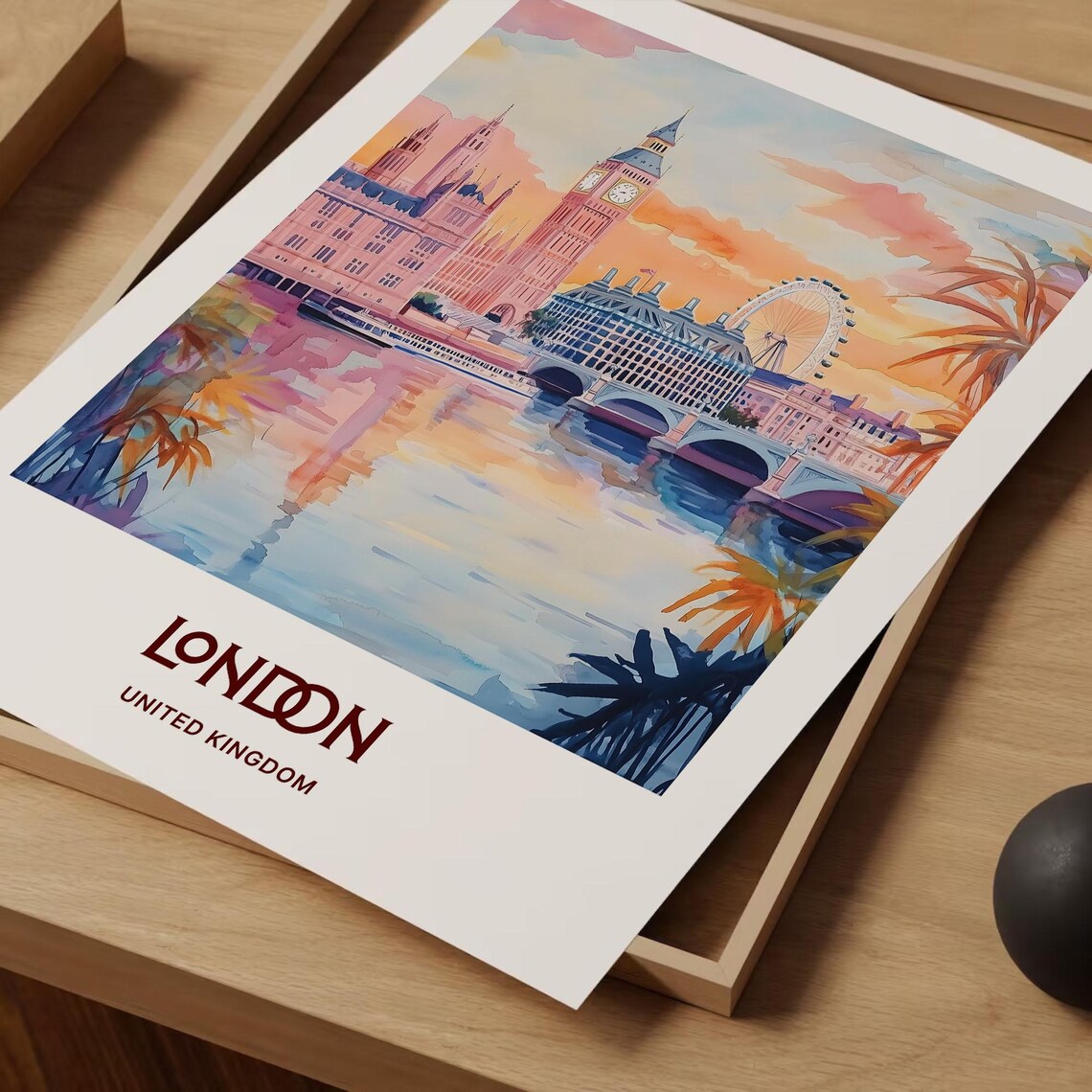 London United Kingdom Big Ben London Eye Glowing Sunset Poster - Image 2