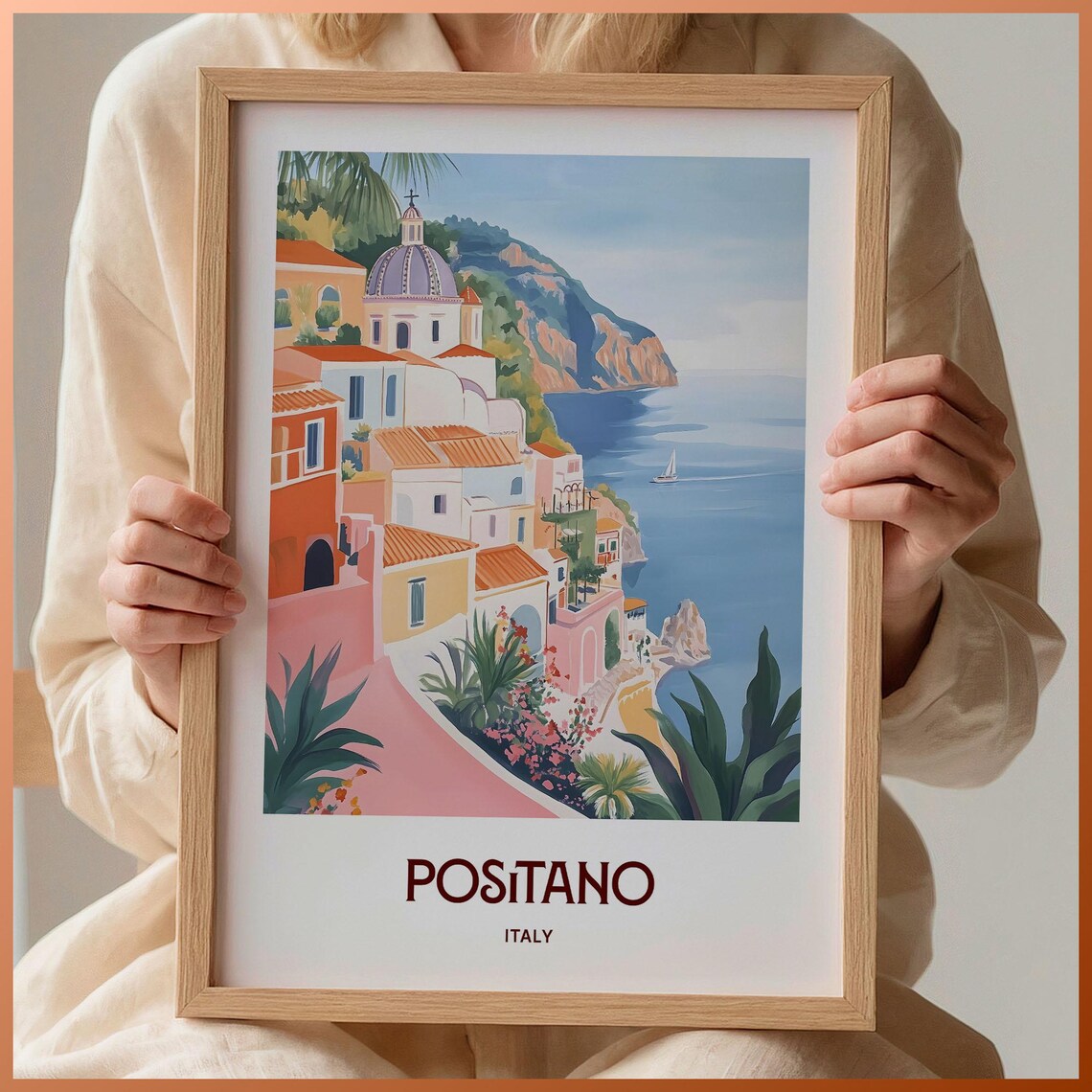 Positano Italy Amalfi Coast Cliffside Village Sparkling Sea Poster