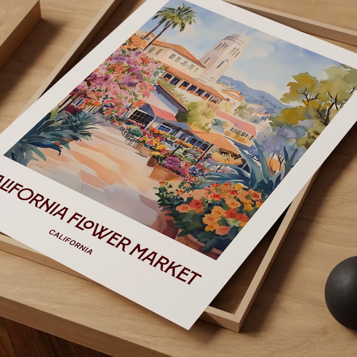 California Flower Market Pastel Botanical Garden Cityscape Poster - Image 2