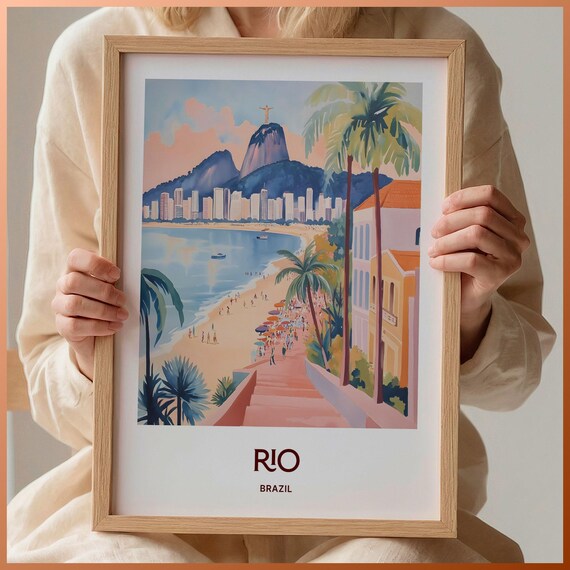 Rio De Janeiro Brazil Christ The Redeemer Beach Watercolor Travel Poster