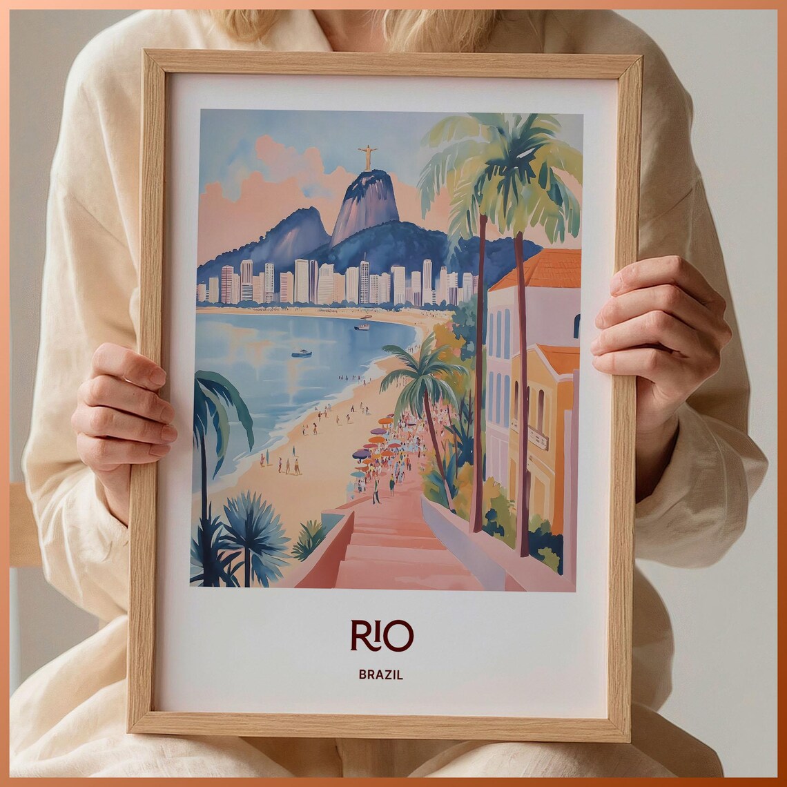 Rio De Janeiro Brazil Christ The Redeemer Beach Watercolor Travel Poster