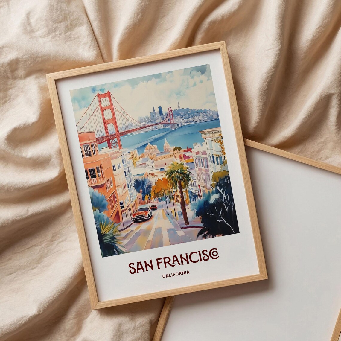 San Francisco California Golden Gate Bridge Watercolor Travel Poster - Image 3