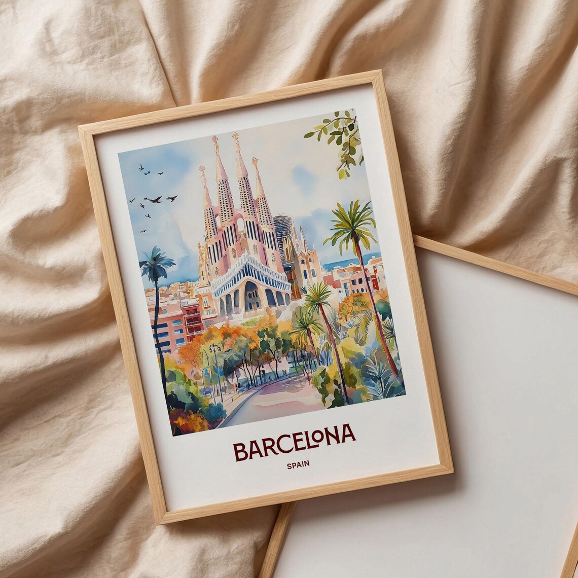 Barcelona Spain Sagrada Familia Palms Minimalist Cityscape Poster - Image 3