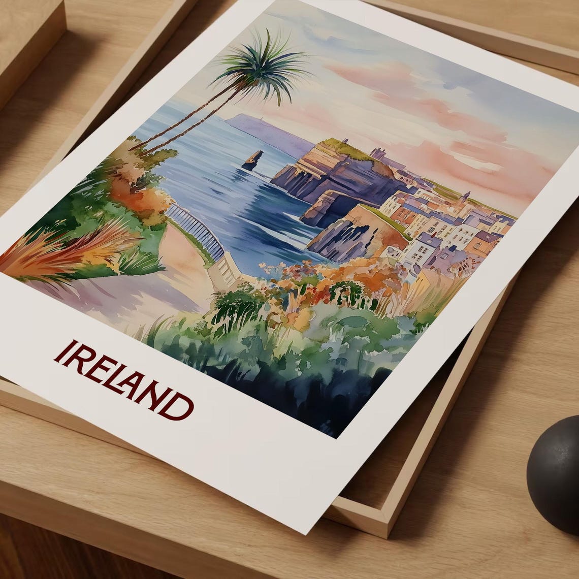 Ireland Sea Cliffs Coastal Town Watercolor Travel Poster Atlantic - Image 2