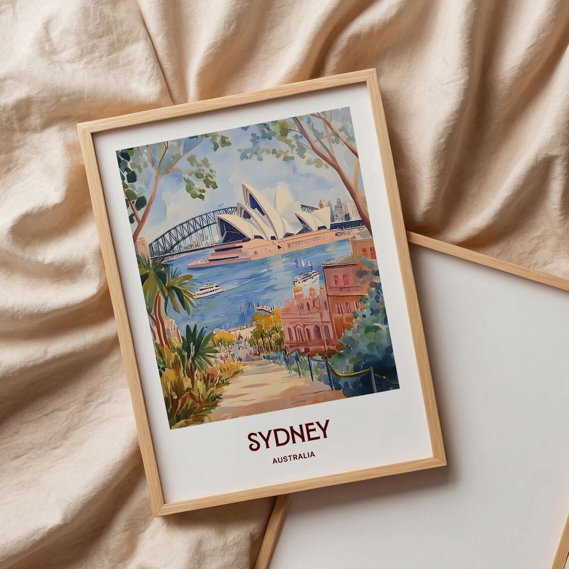 Sydney Australia Harbour Bridge Opera Watercolor Poster Promenade - Image 3