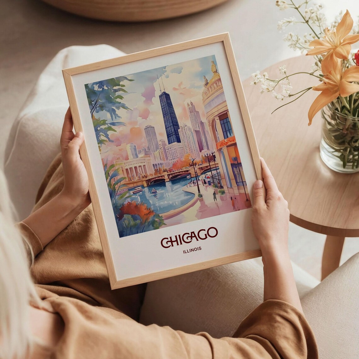 Chicago Illinois River Skyline Watercolor City Travel Poster - Image 5