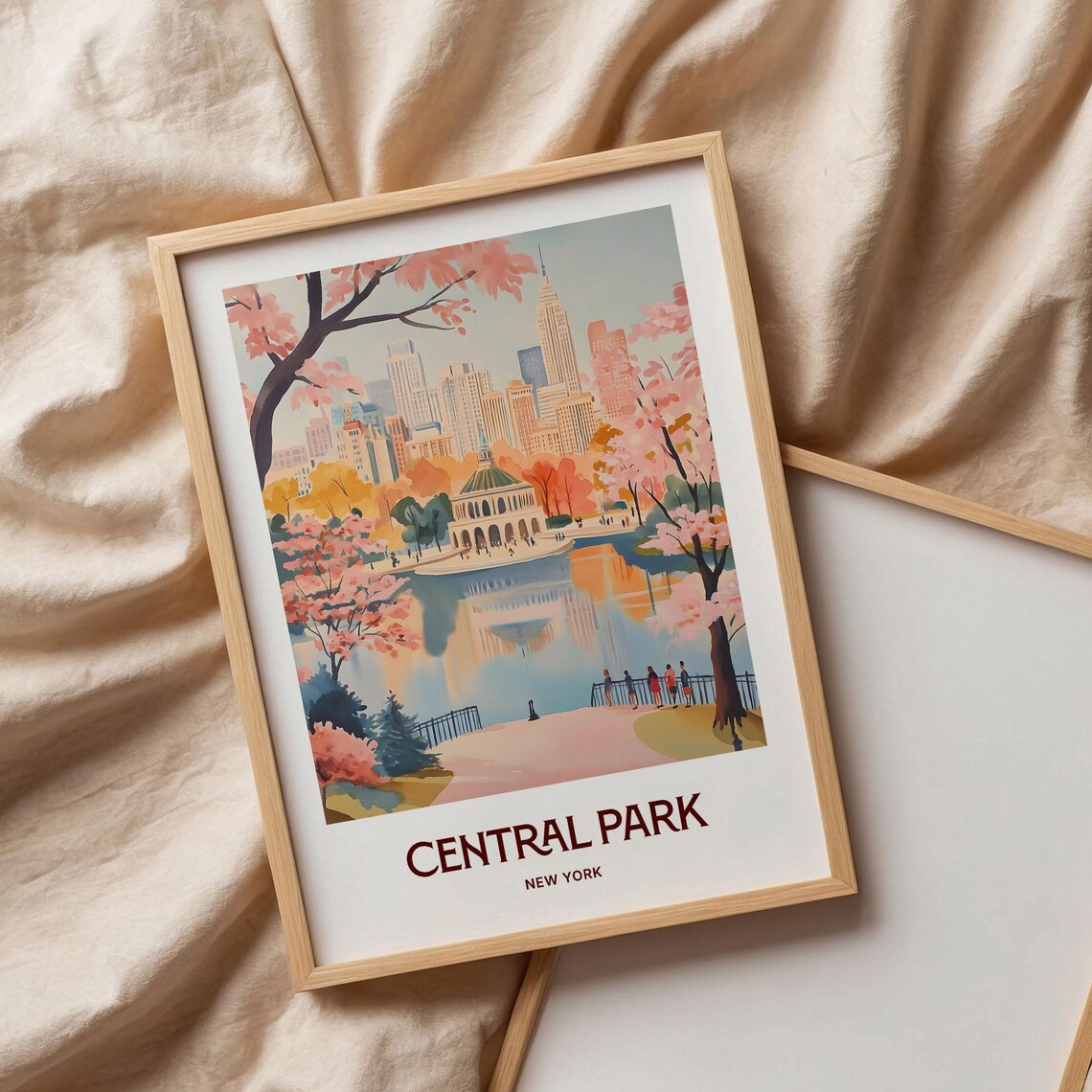 Central Park New York Pastel Bethesda Fountain Spring Scene Poster - Image 3