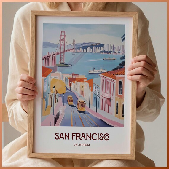 San Francisco California Golden Gate Bridge Cable Car Poster