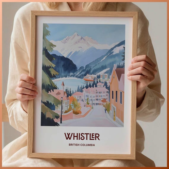 Ski Whistler Print Skiing Art Poster British Columbia Wall Decor Minimalist Skiers Illustration Retro Travel Art C35 16