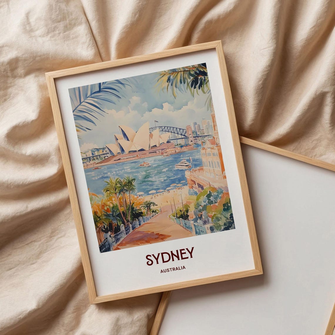 Sydney Australia Opera House Harbour Watercolor Retro Travel Poster - Image 3
