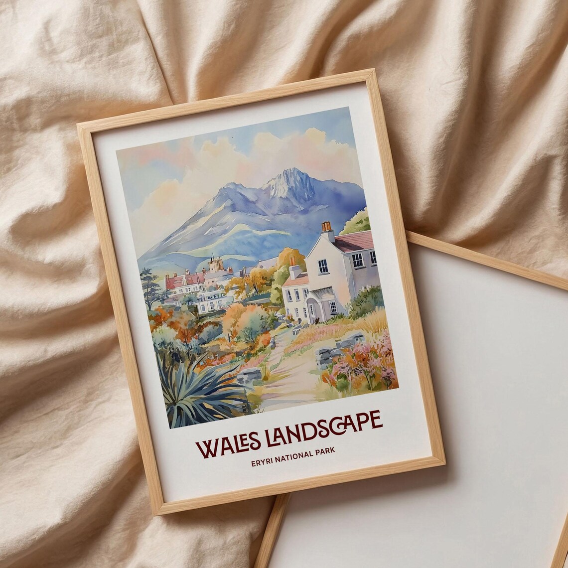 Wales Landscape Eryri National Park Watercolor Village Mountain View Poster - Image 3