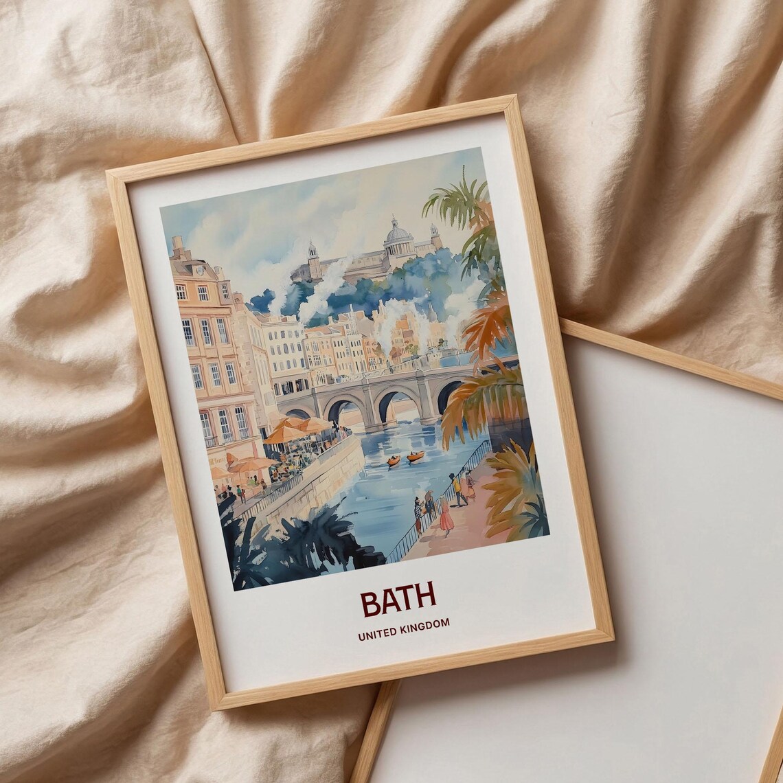Bath United Kingdom Watercolor Pulteney Bridge River Avon Travel Poster - Image 3