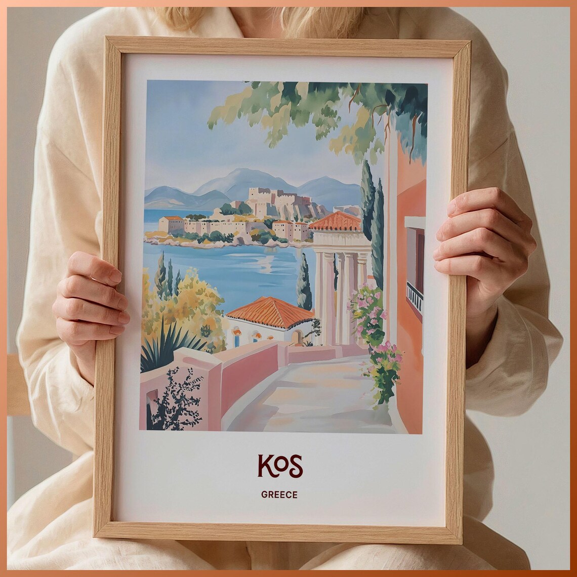 Kos Greece Island Town Castle Across the Sparkling Bay Art Poster
