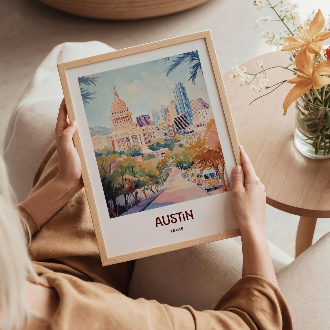 Austin Texas State Capitol Dome Skyline Pastel Travel Art Poster - Image 5