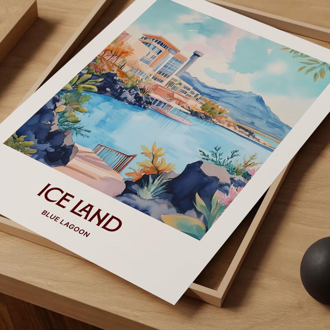 Iceland Blue Lagoon Geothermal Hot Spring Watercolor Travel Poster - Image 2