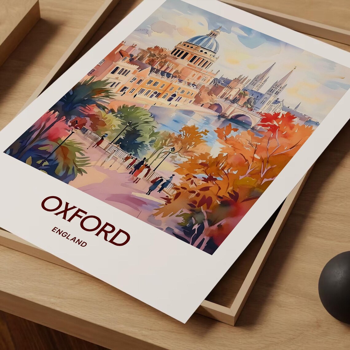 Oxford England University Spires River Autumn Watercolor Travel Poster - Image 2