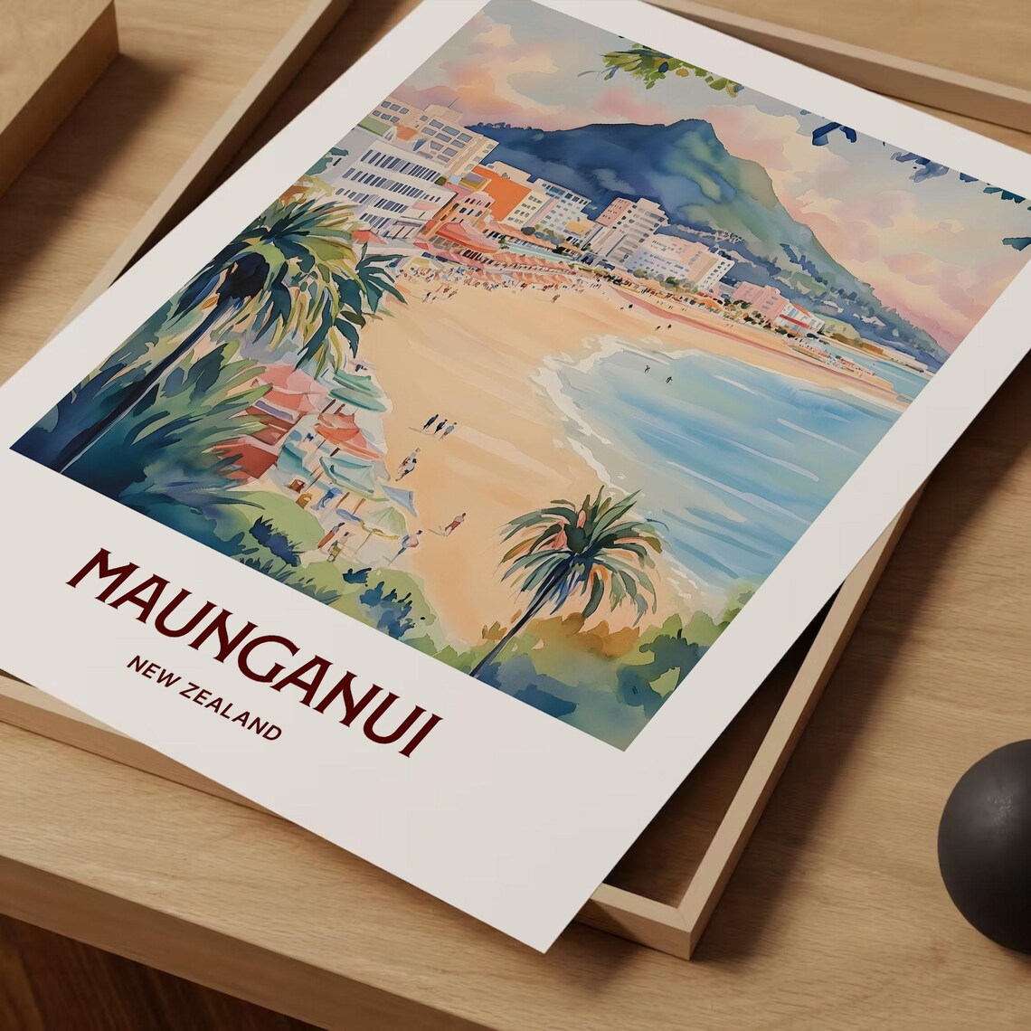 Maunganui New Zealand Beach Mount Maunganui Watercolor Travel Poster - Image 2