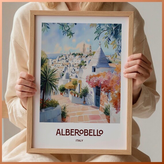 Alberobello Italy Trulli Stone Houses Watercolor Travel Poster