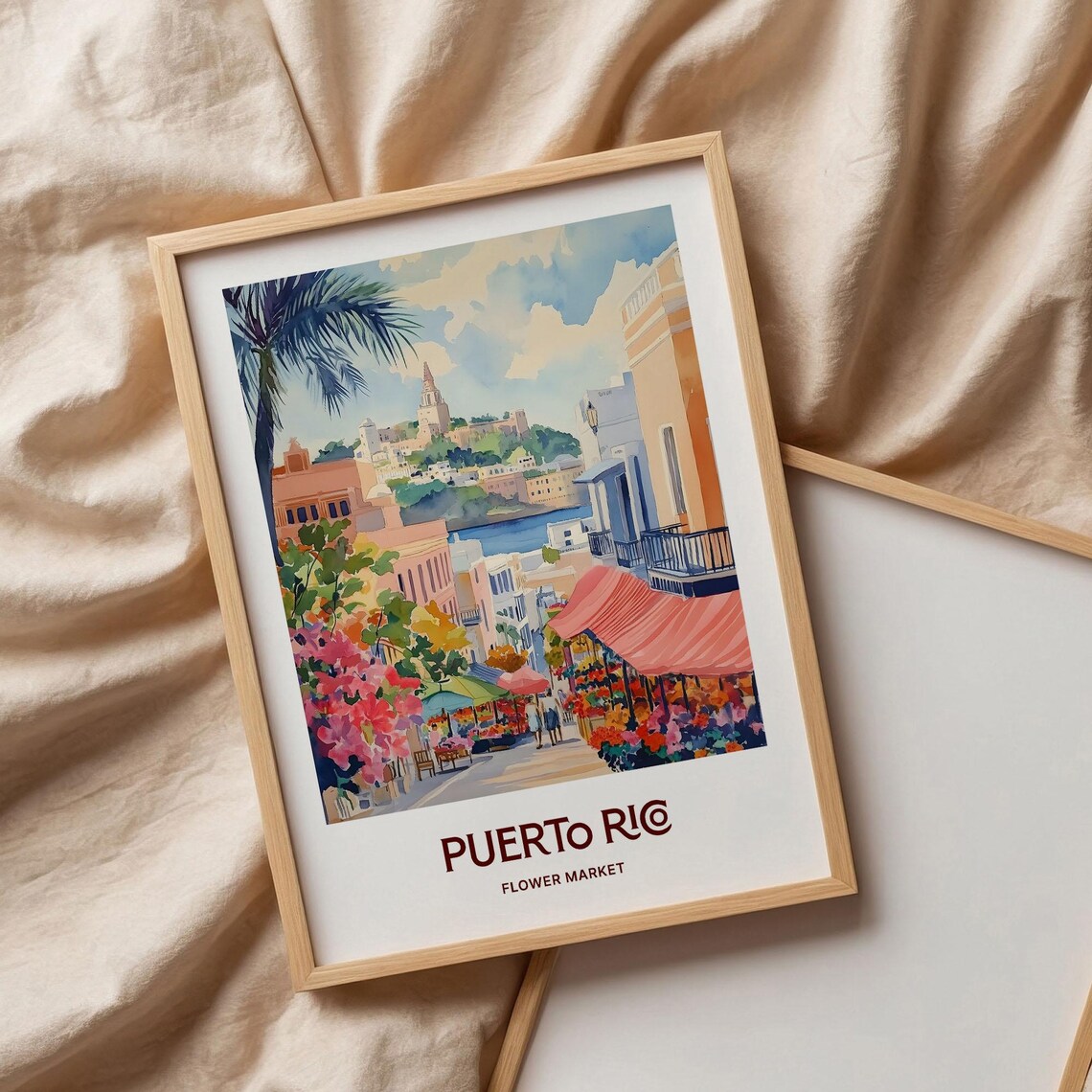 Puerto Rico Flower Market Street Watercolor Poster Island Style - Image 3