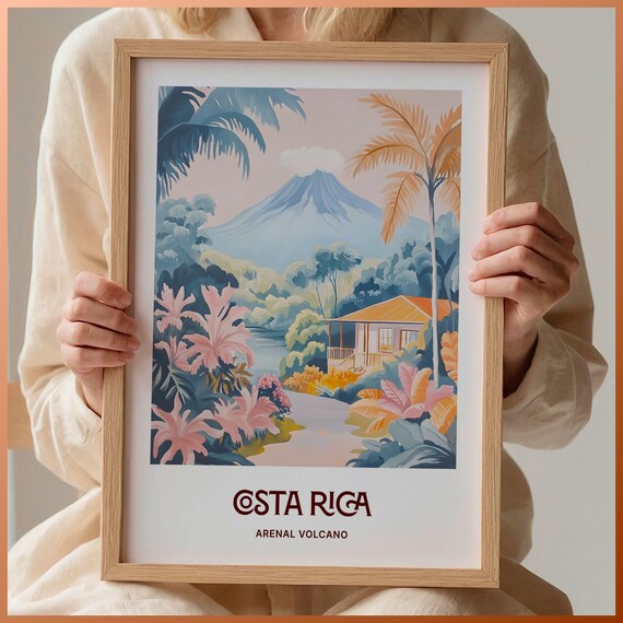 Costa Rica Arenal Volcano Rainforest Cabin Travel Art Poster