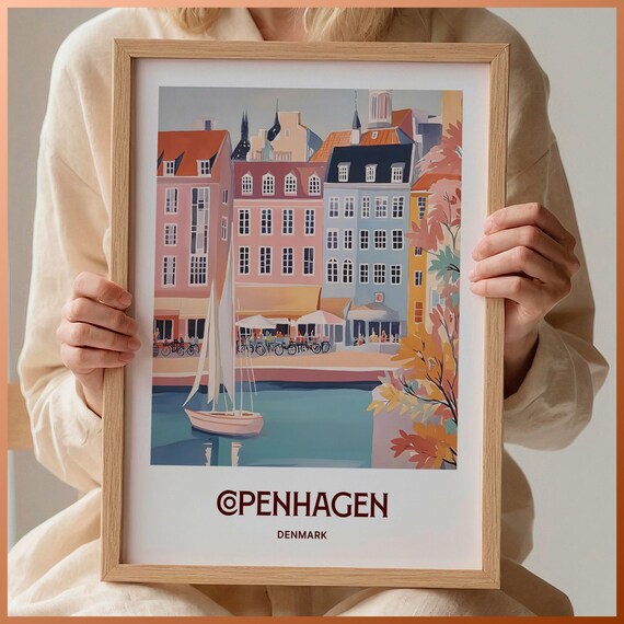 Copenhagen Denmark Nyhavn Harbor Colorful Houses Sailboat Poster