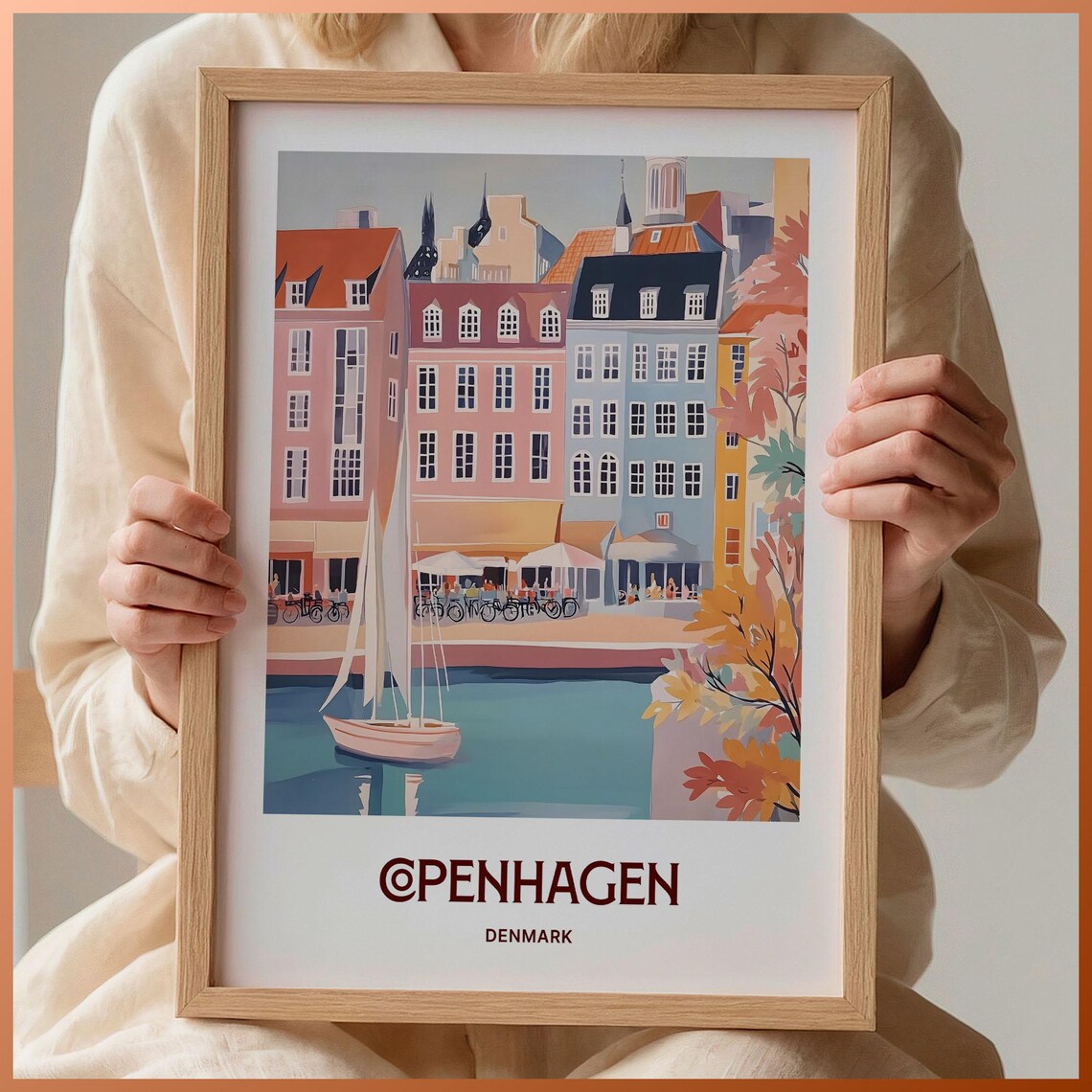 Copenhagen Denmark Nyhavn Harbor Colorful Houses Sailboat Poster