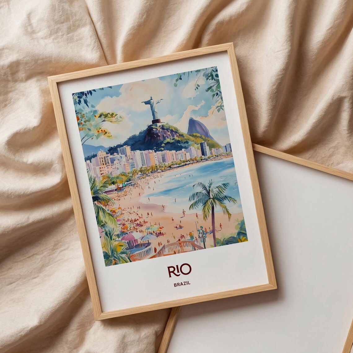 Rio Brazil Watercolor Christ the Redeemer Copacabana Beach Scene Poster - Image 3