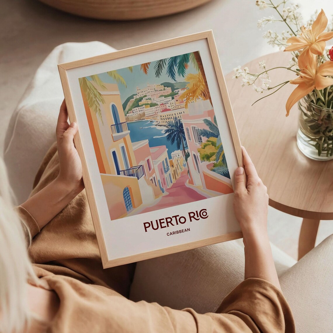 Puerto Rico Pastel Watercolor Caribbean Coastal Town Travel Poster - Image 5