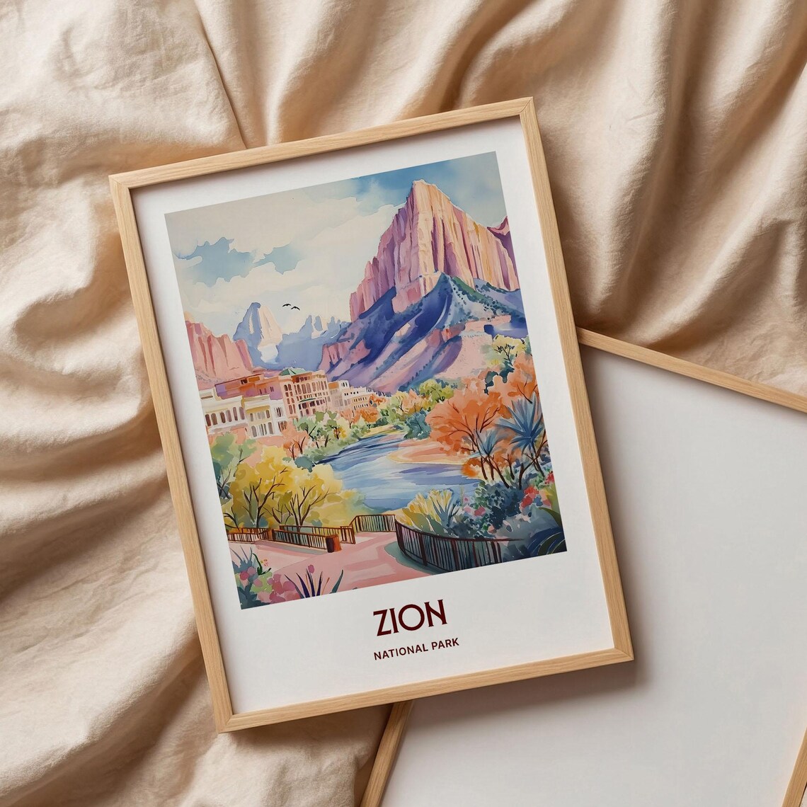 Zion National Park Red Cliffs River Watercolor Utah Landscape Poster - Image 3