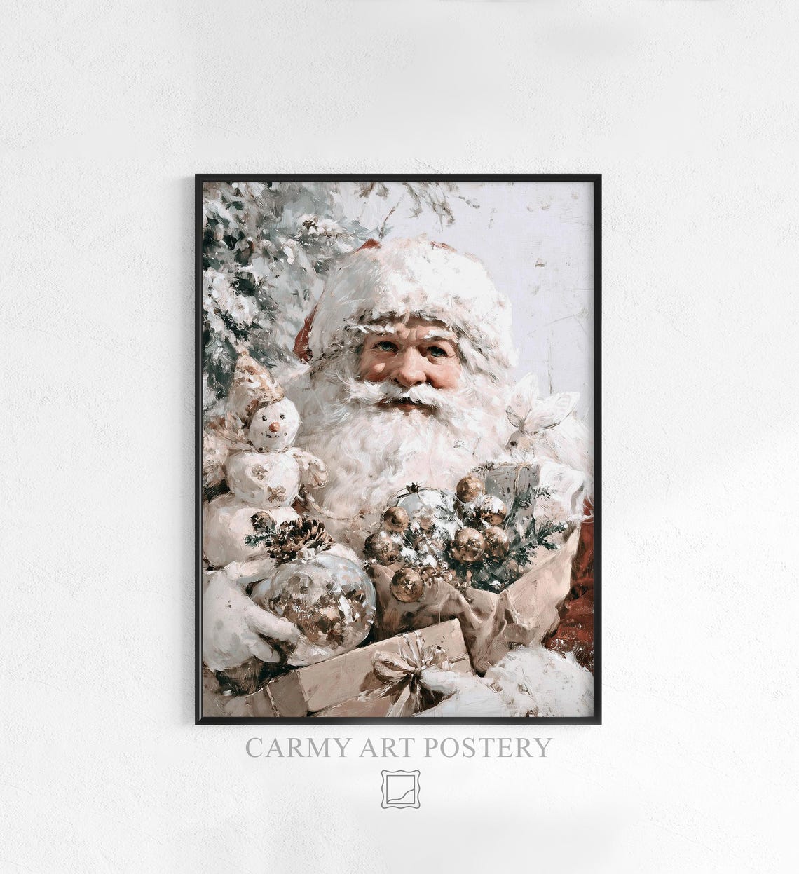 Vintage Santa Claus Closeup Portrait Cozy Christmas Wall Art