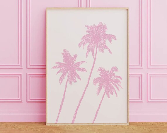 Pink Palm Trees Sketch Cream Minimal Tropical Summer Beach Poster