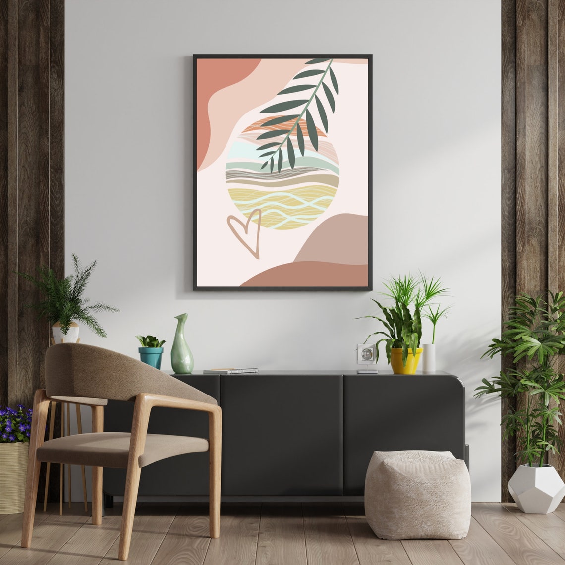 Boho Abstract Palm Leaf Sun Heart Modern Neutral Decor Poster - Image 3