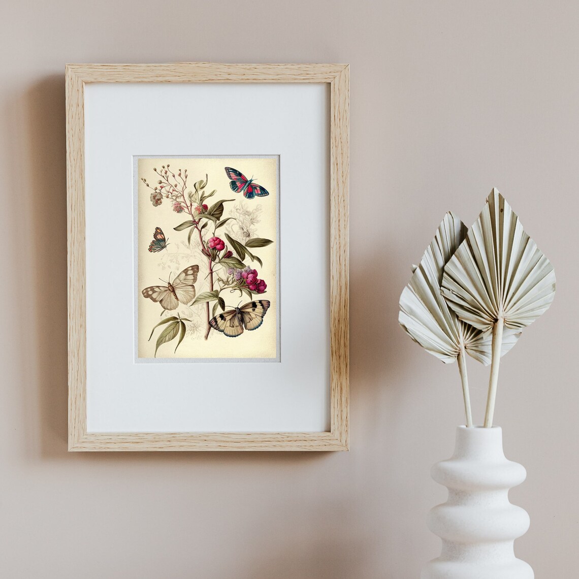 Vintage Butterflies Botanical Cream Illustration Nature Art Poster - Image 3