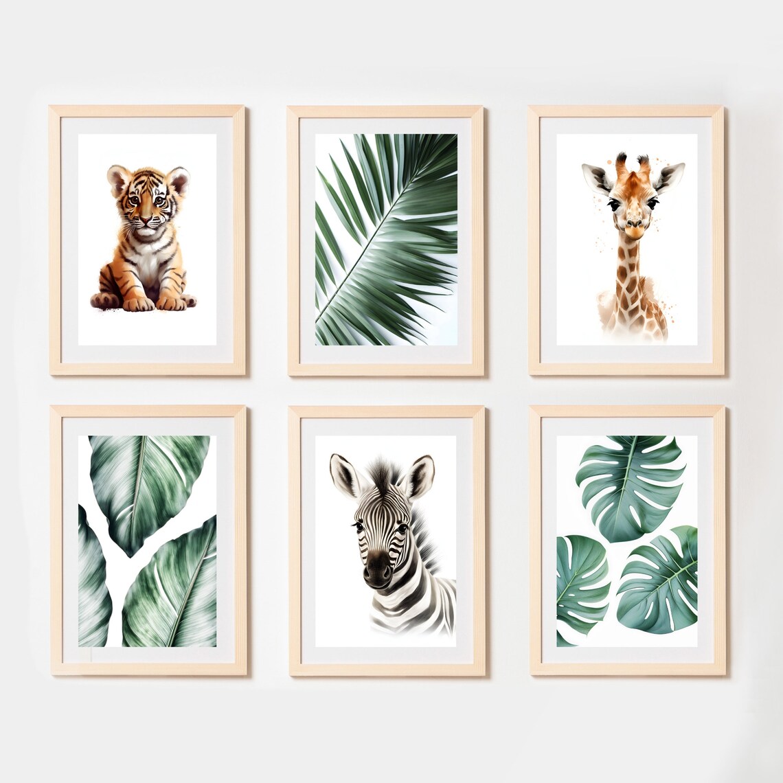 Safari Nursery Animal Set of 6 Tiger Giraffe Zebra Gallery Poster
