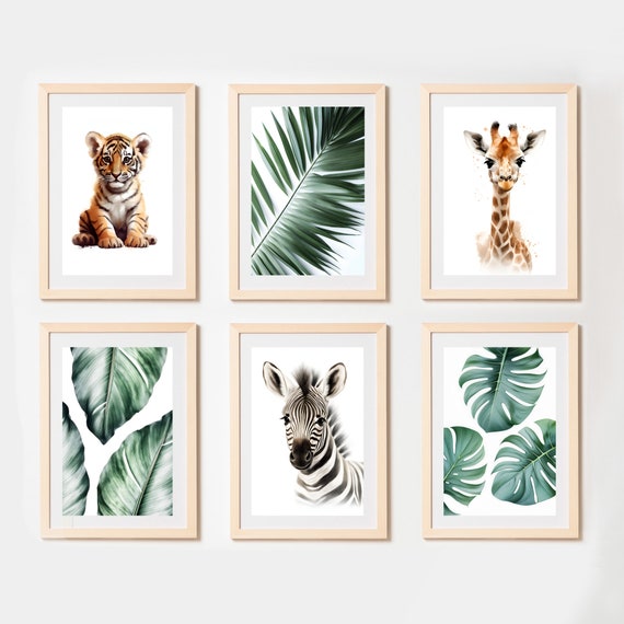 Nursery Tropical Jungle Prints Neutral Nursery Wall Art Set Nursery Baby Animals Set Botanical Nursery Home Decor