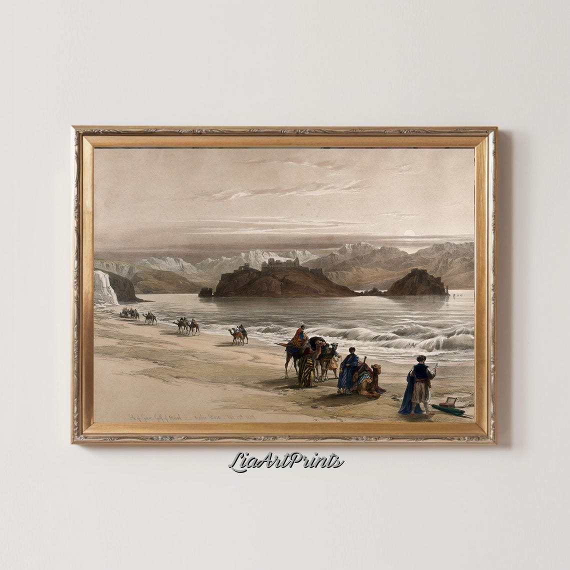 David Roberts Abu Zeneem Gulf Of Suez Camel Caravan Lithograph Poster - Image 2