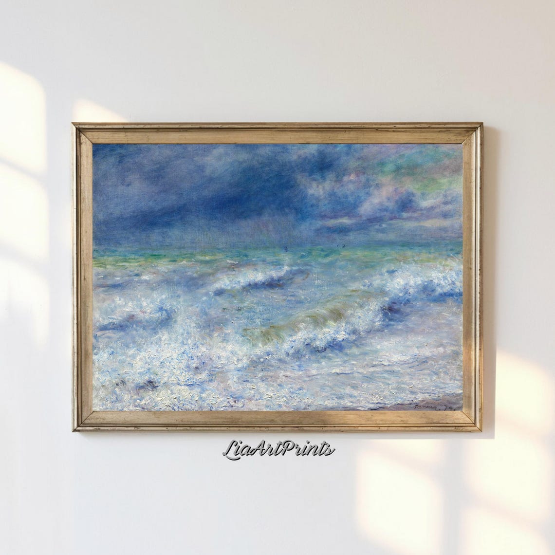 Impressionist Ocean Waves Foamy Surf Blue Seascape Art Print