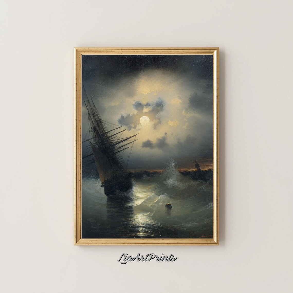 Moonlit Stormy Sea With Ship, Dramatic Maritime Scene - Image 5