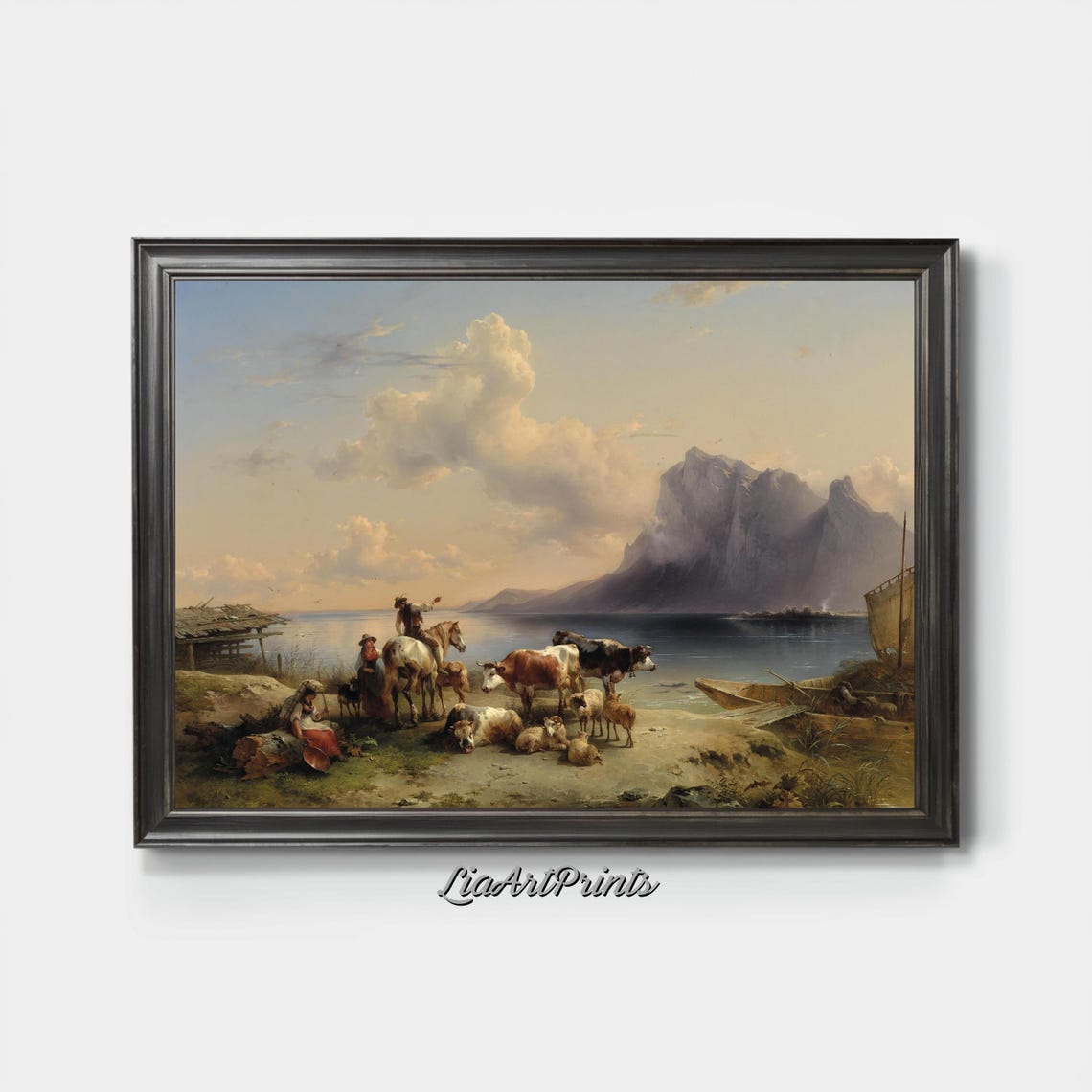 Herders with Cattle and Sheep by a Mountain Lake Shore Poster - Image 3
