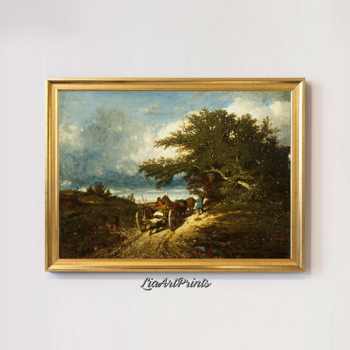Hay Cart on a Country Road Beneath an Old Oak Vintage Farm Poster - Image 2