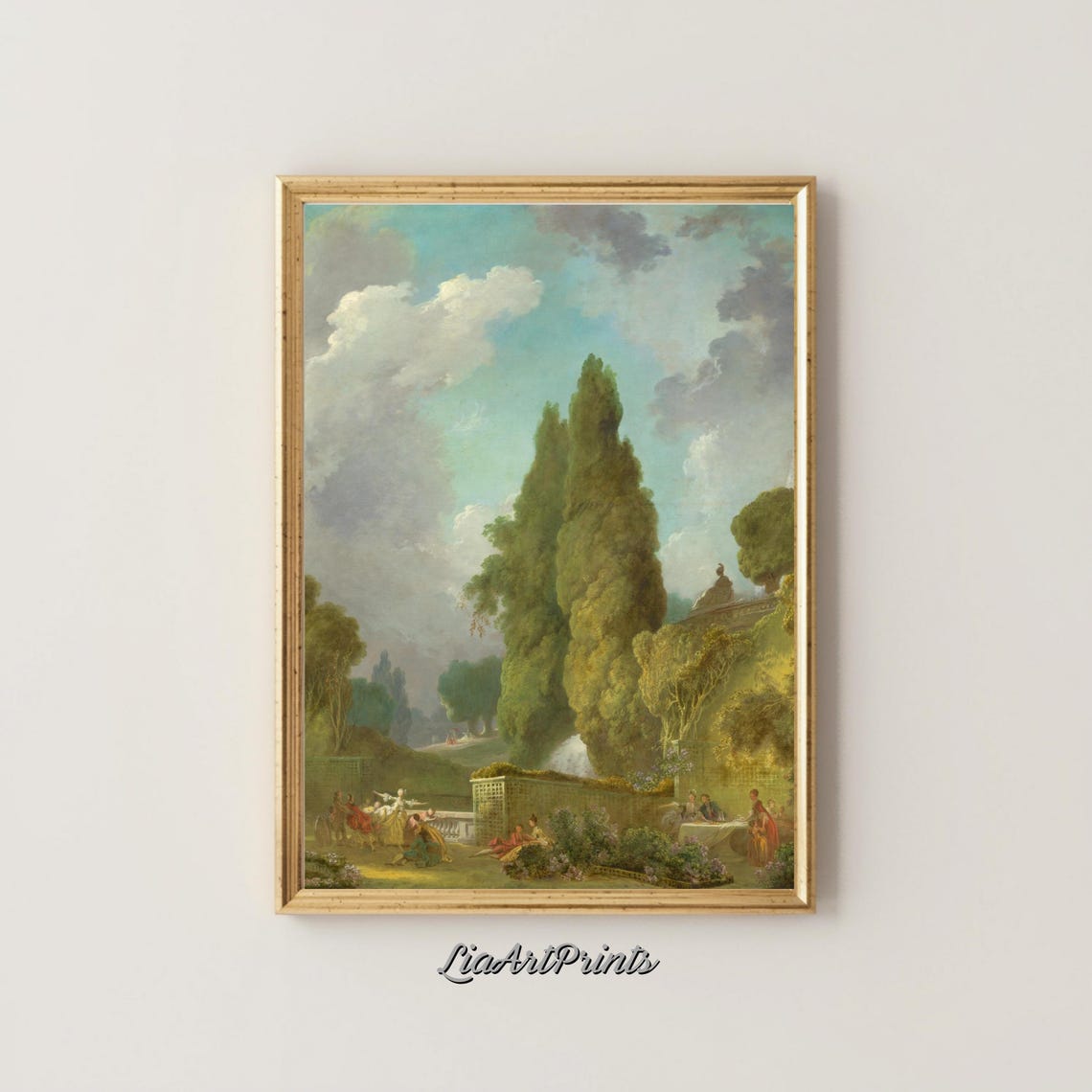 Rococo Garden Party Elegant Figures Tall Cypress Trees Fete Poster - Image 5